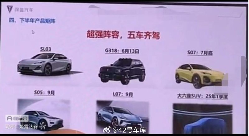 我们从网上获取到一组有关深蓝汽车产品规划表的图片，图片显示，除非此前已经上市的深蓝 G318 以外，深蓝将在未来逐步推出四款新车，其中包含一台定位大六座 SUV 的车型。配图