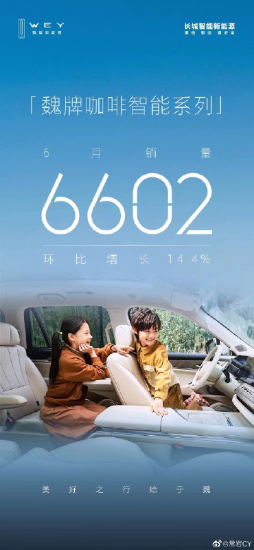 魏牌6月销量6602台。配图