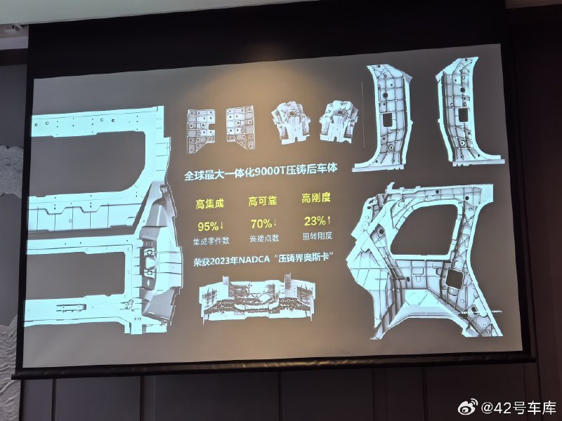 问界 M9 是国内首个大规模使用 9000T 一体化压铸后车体的车型。配图