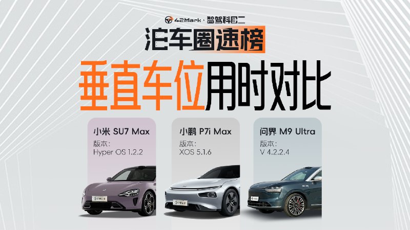泊車首次直播的垂直車位泊車圈速榜來了，三台測試車分別是：配圖