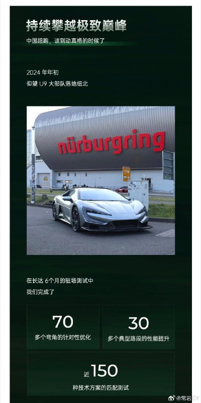 仰望發了篇關於 U9 挑戰紐北的文章。配圖