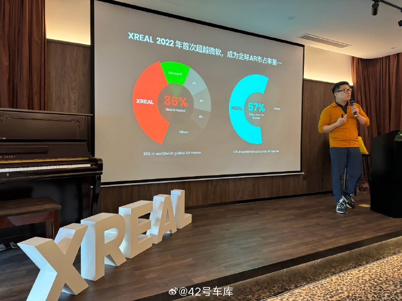来参加 XREAL 的分享会，XREAL 创始人&CEO 徐驰：2022 年市占率超越微软，成为全球 AR 市占率第一。配图