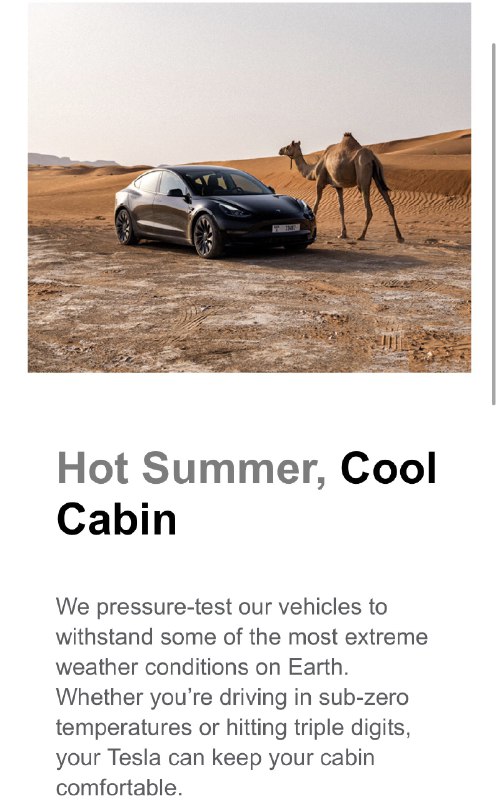 New email from Tesla: We pressure-test our vehicles to withstand some of the most extreme weather conditions on Earth. Whether you’re driving in sub-zero temperatures or hitting triple digits, your Tesla can keep your cabin comfortable.配图