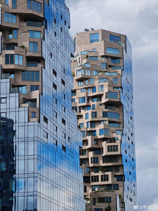 在梁老师的介绍下来围观了一下阿姆斯特丹的新鬼才建筑 Valley，这栋楼完工于 2021 年，是一个商业住宅综合体。配图