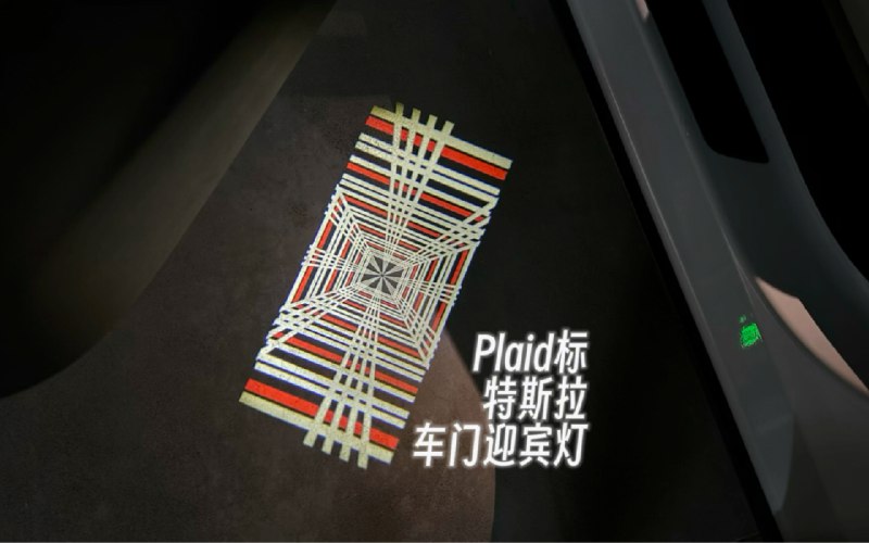 特斯拉Plaid标车门迎宾灯，科幻运动气息拉满，自带保险装置，不会挤坏玻璃配图