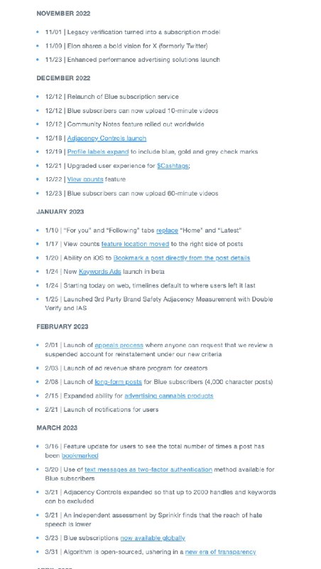 X released a list of all the new features they've released since Elon took over in November. They've done more in the last few weeks than Twitter did in the previous two years prior to Elon taking over lol.配图
