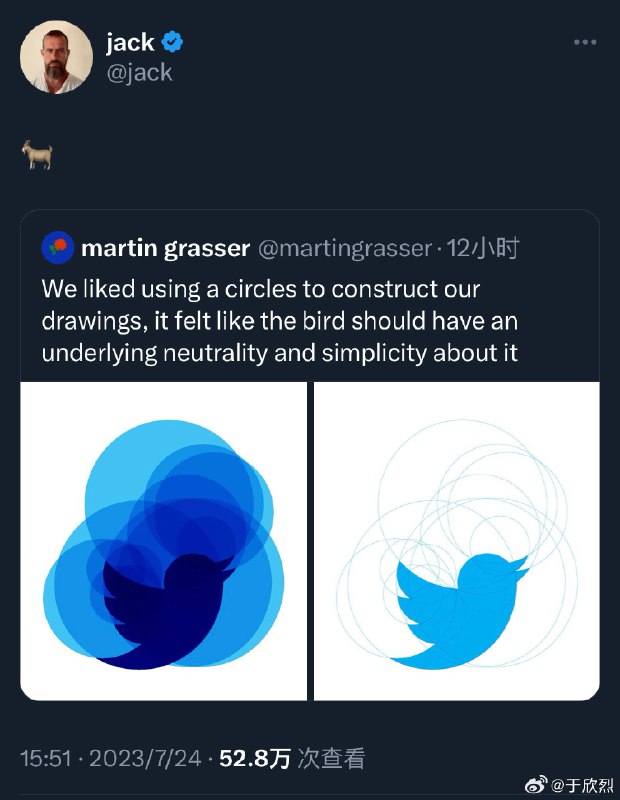 眼看着好兄弟把 Twitter 改成 X，不知道小蓝鸟的联合创始人 Jack Dorsey 是什么心情。配图