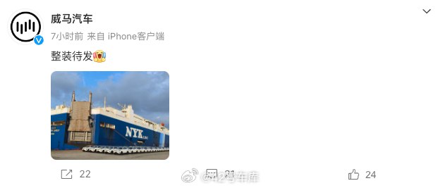 威马汽车出海「整装待发」。配图
