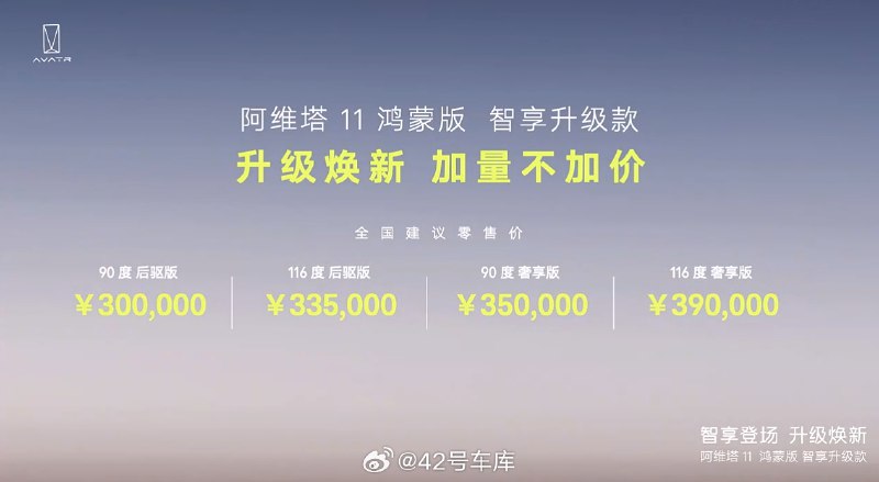 阿维塔 11 鸿蒙版 智享升级款价格：配图
