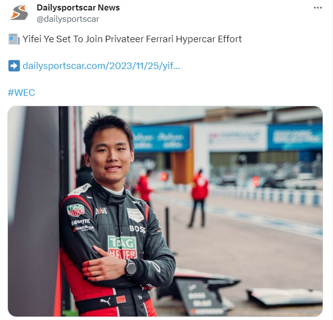 期待小叶明年的表现[赢牛奶]目前已经确定参加明年的 Hypercar 组别厂队有丰田、法拉利、保时捷、标致、凯迪拉克、宝马、兰博基尼、 Alpine ，大家可以期待一下明年 WEC 的诸神之战[doge]配图
