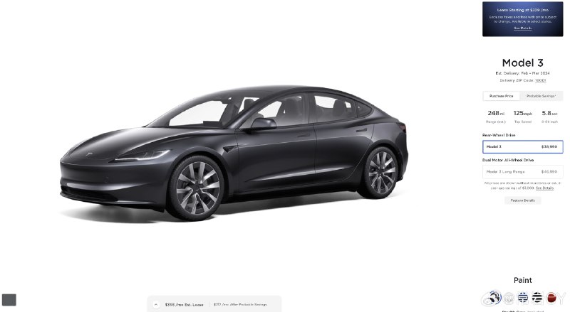 Model 3长续航版美国涨价1000美元。配图