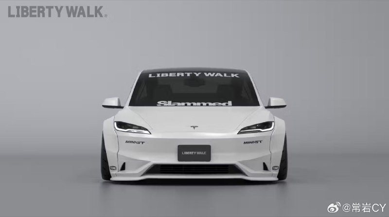 Liberty Walk 推出了专为新款 Model 3 设计的宽体低趴组件，售价 7290 美元。配图