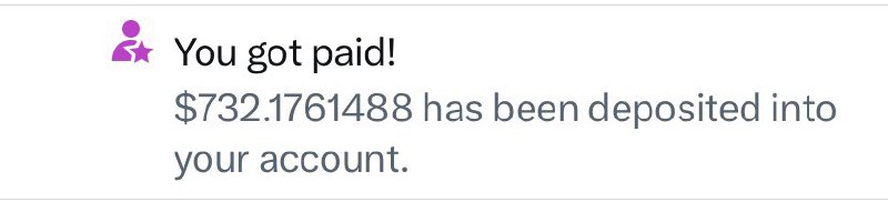 Thanks @X . Just got the first payment of ads sharing in the amount of $732.1761488. Forget about all those confusing digits after decimal. It appears to be a lot more than what it is🤣配图