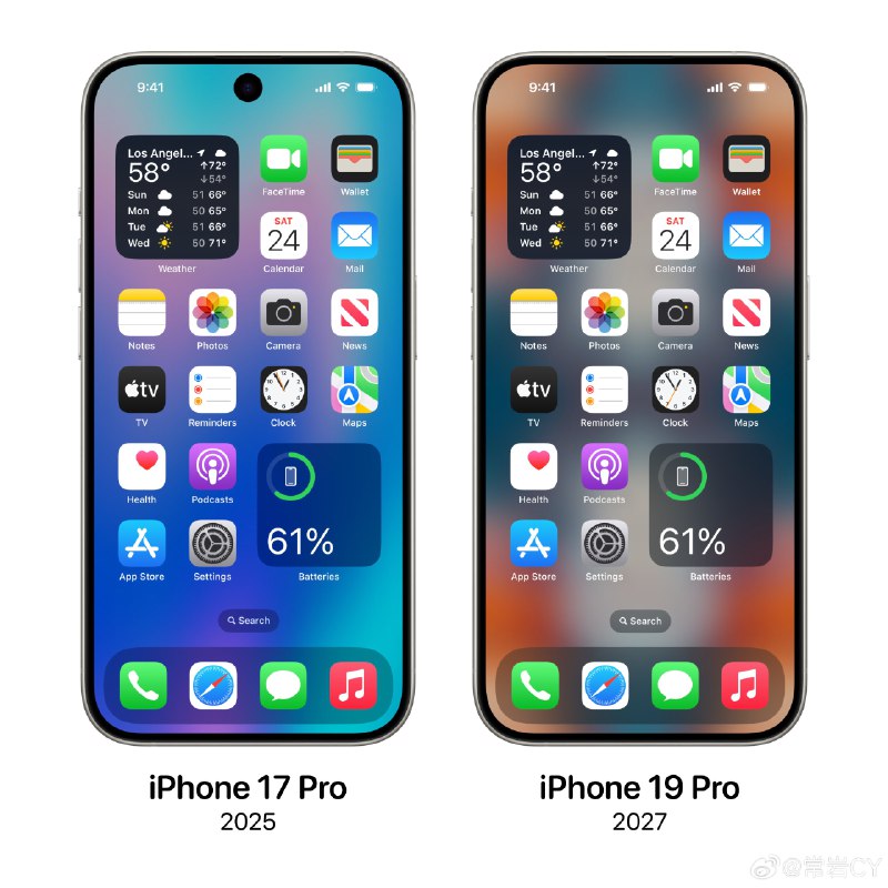 显示行业透露的路线图显示，iPhone 会在明年淘汰灵动岛，并在 2027 年实现真正的全面屏。配图