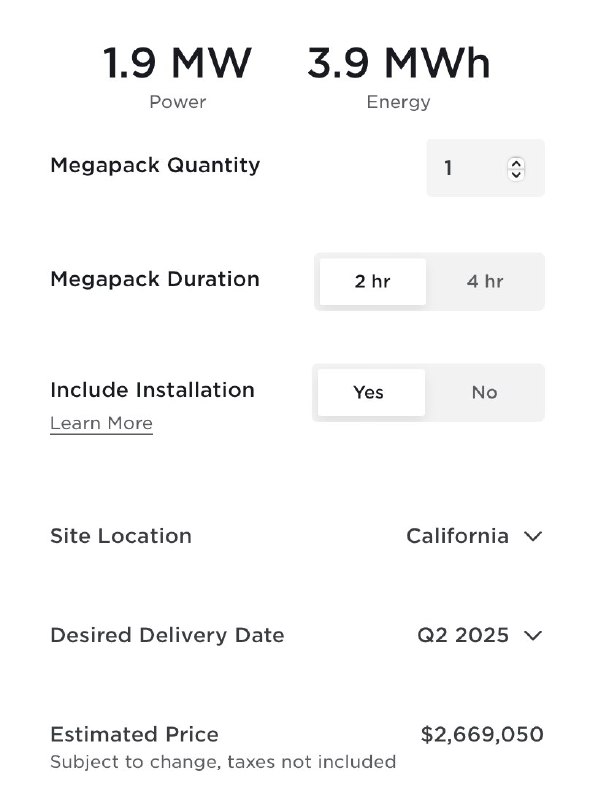 Tesla Megapack demand is high. Estimated delivery times are still roughly 2 years out despite more Megapacks being built than ever. It's been a 2 year wait time since around mid-last year. Earliest you can get one is Q2 2025. https://t.co/ZbCqfT64WR配图