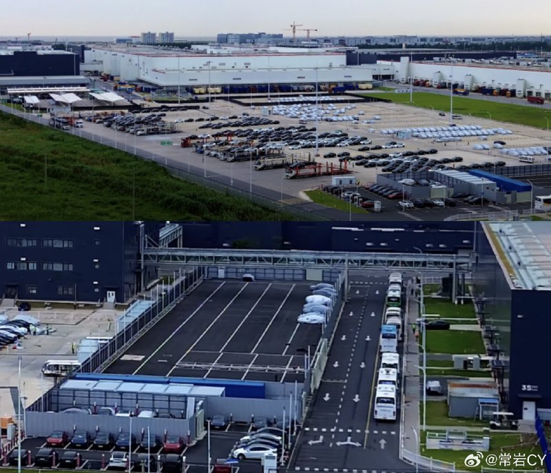 最近的航拍显示，Giga Shanghai交付区的被覆盖遮挡的新车越来越多。配图