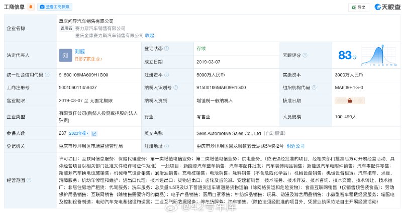 赛力斯销售渠道调整。配图