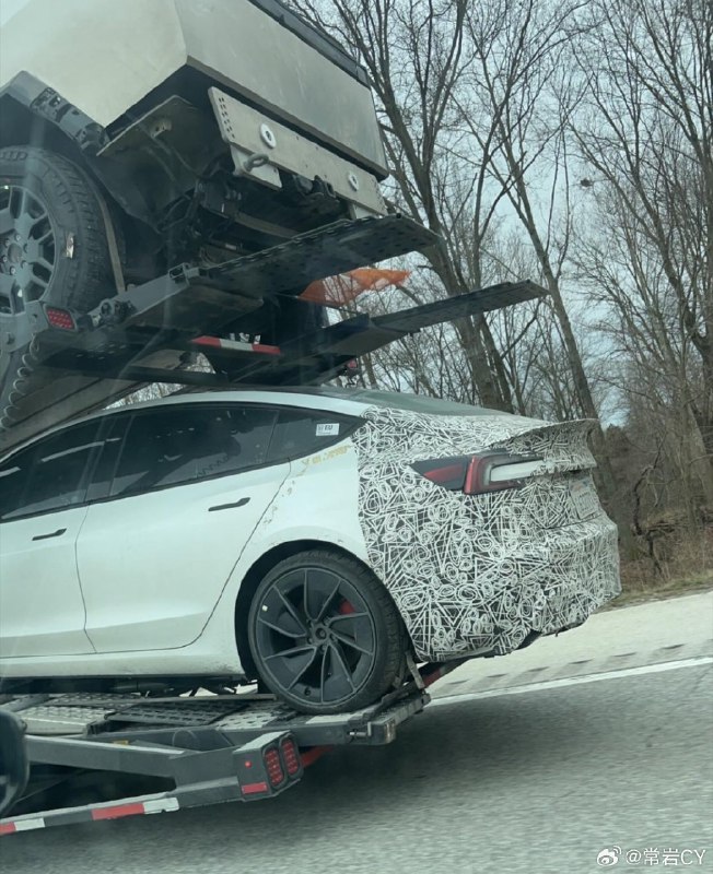 特斯拉全新 Model 3 高性能版本的又一张照片。配图
