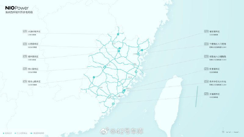 蔚来换电站连接起福建全省 9 座地级市。配图