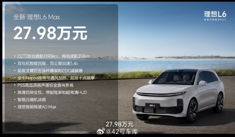 理想 L6 Max，售价 27.98 万元。配图
