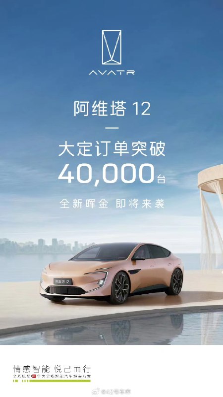 阿维塔 12 大定破 4 万了。配图
