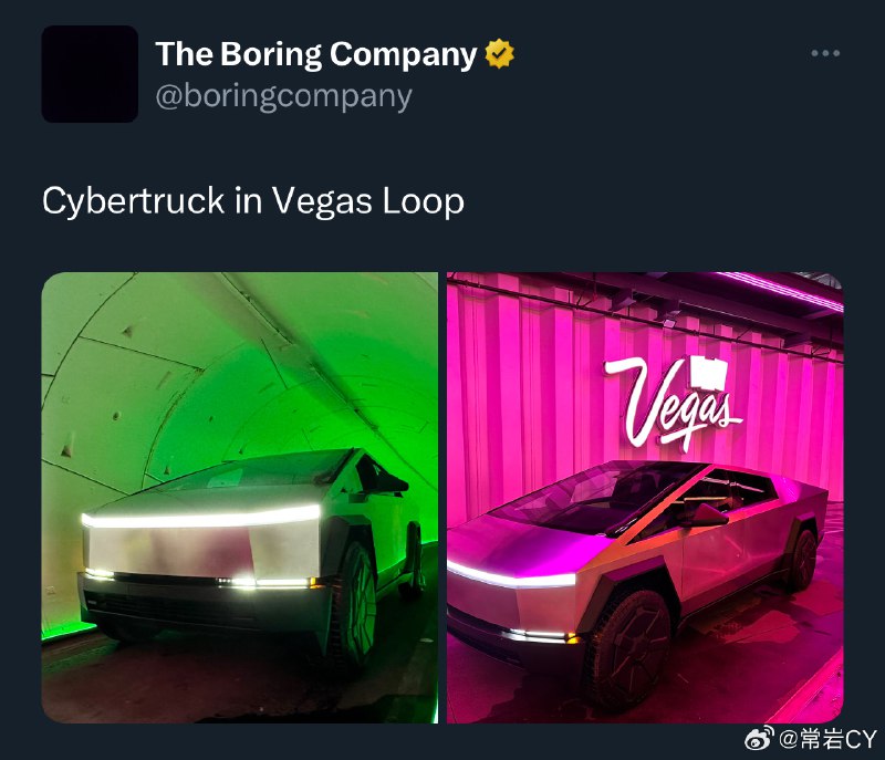 Boring Company宣布把Cybertruck弄进了拉斯维加斯的隧道，这算是梦幻联动了。配图