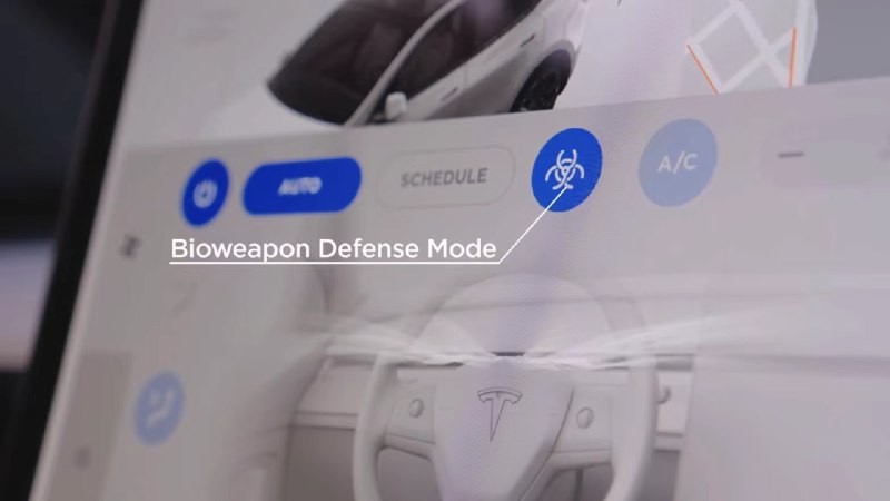 開啓特斯拉HEPA高效空氣過濾器，配合生物武器防禦模式，保護您的呼吸健康。在度過漫長的一天後，在車內空間放鬆一下自己！ 🌼🌺配圖