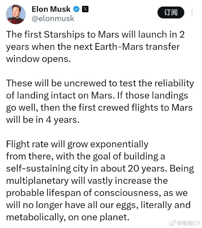馬斯克宣佈將在兩年之後進軍火星：配圖