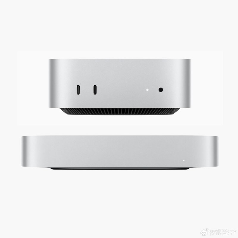 M4 Mac Mini 和 M2 Mac Mini 的大小对比。配图