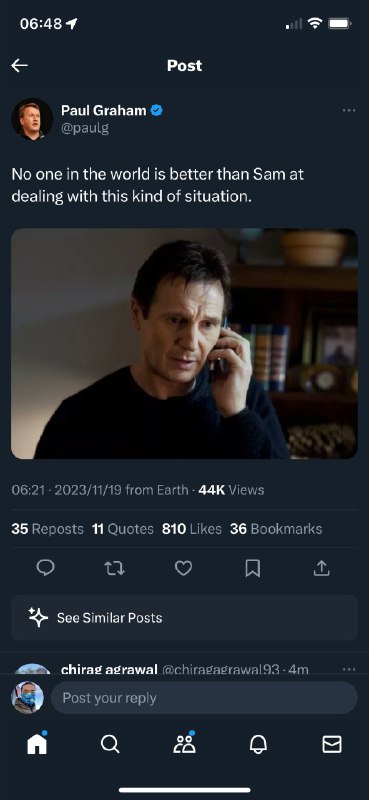 看到 Paul Graham 这条推，我甚至觉得 Altman 今次应对有点儿炫技了。。配图