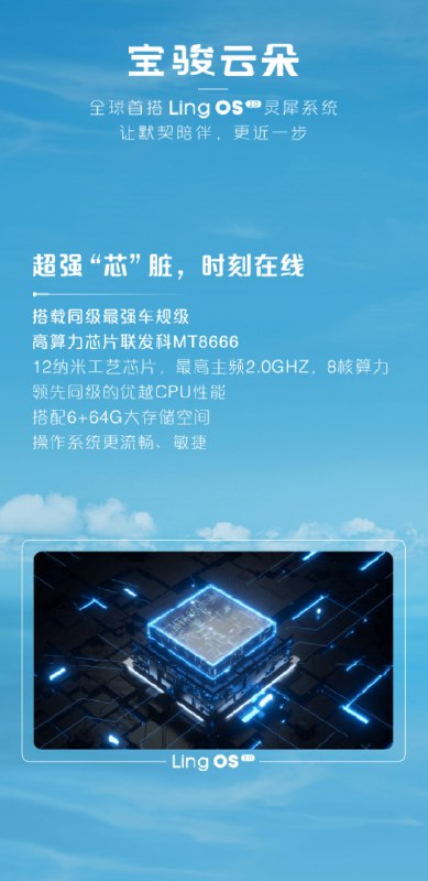 宝骏云朵将搭载 LingOS 2.0 系统。配图
