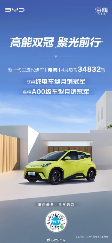 海鸥 4 月份销量 34,832 辆。配图