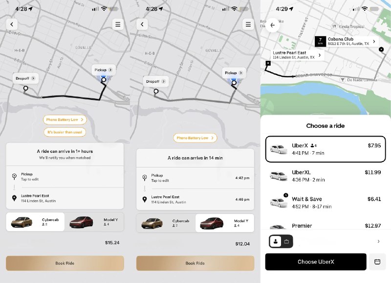 奥斯汀 Cybercab 开放数日车费上涨，同一路程报价高于 Uber 与 Model Y Robotaxi配图