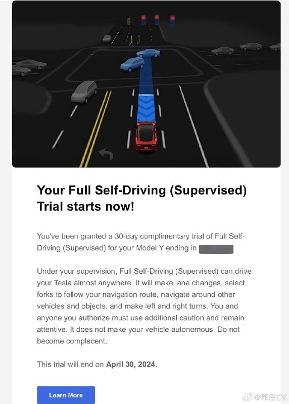 特斯拉在美国的 FSD 免费试用计划正式启动。配图