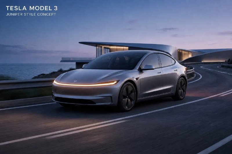 设计师渲染图绘制 Model 3 改款外观配图