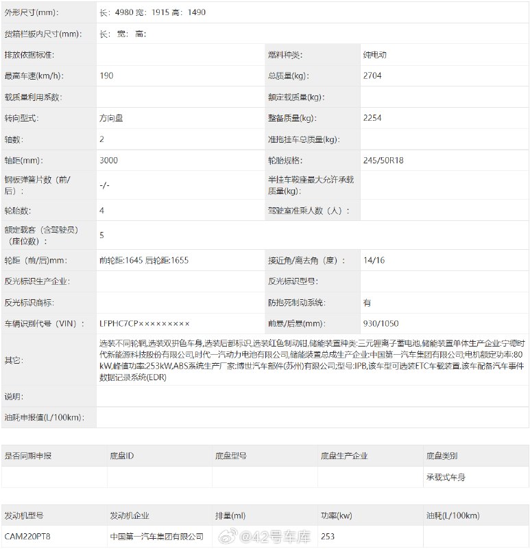 红旗 EH7 登录工信部。配图