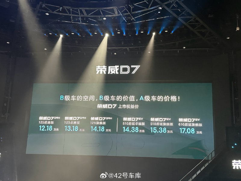 荣威 D7 价格公布。配图