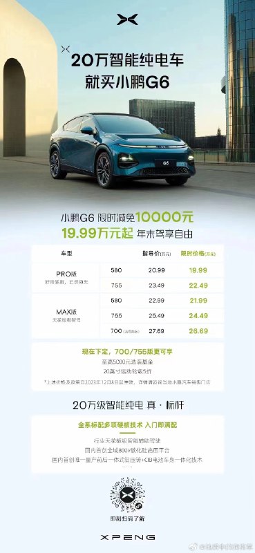 21.99 万元的小鹏 G6 Max 版，确实太有杀伤力了。//@42号车库-莱因哈特:12 月都不甘示弱配图