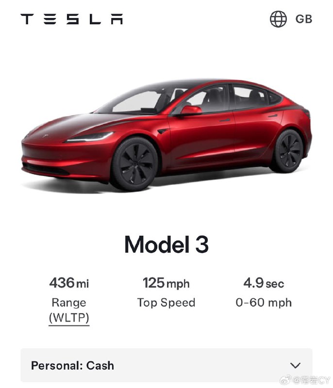 特斯拉在欧洲推出了 Model 3 长续航后驱版，规格如下：配图