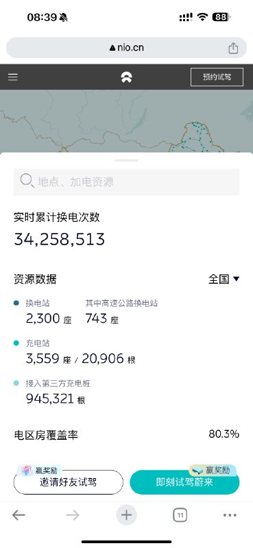 蔚来第 2300 座换电站已上线，其中高速公路换电站 743座！上海也刚突破了 150座。配图