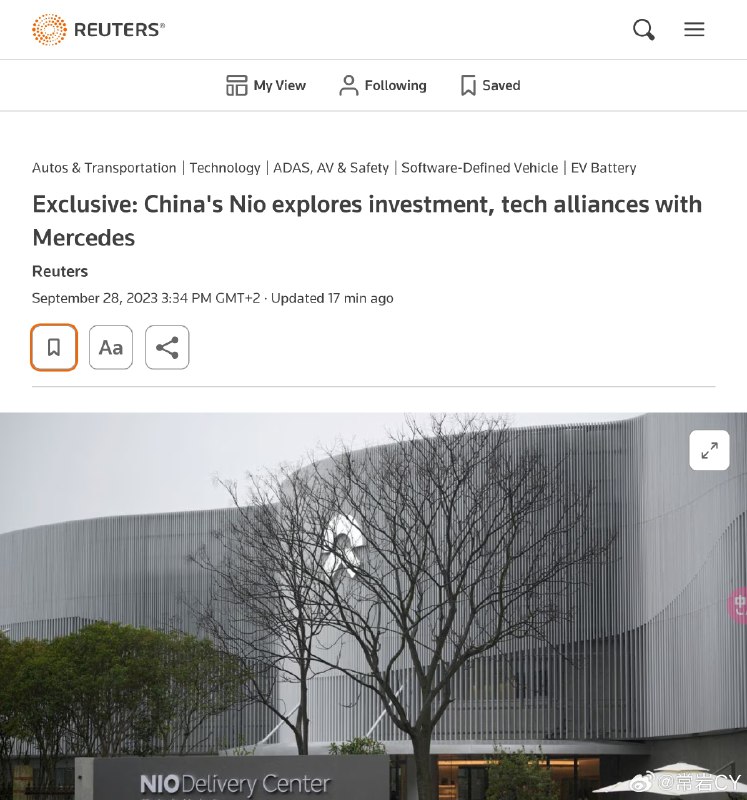 路透社独家：蔚来正在讨论与奔驰的合作。配图