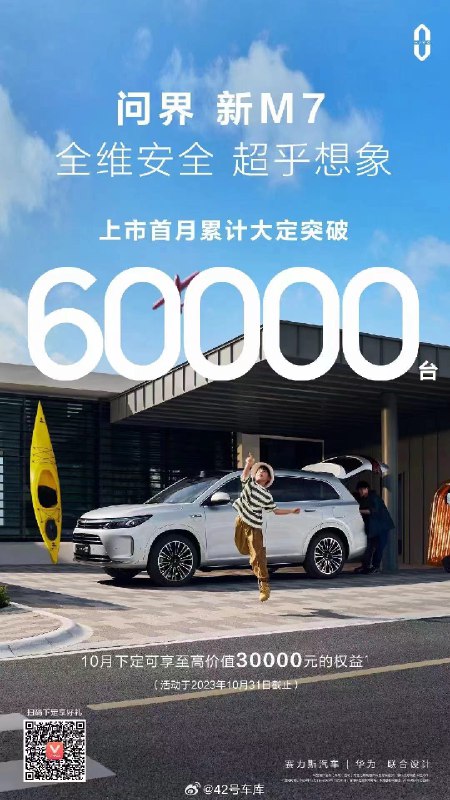 问界新 M7 累计大定突破 60,000 台。配图