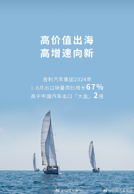 吉利汽车公布了 2024 年上半年出口数据：配图