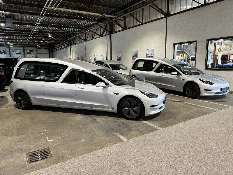 Check out these custom Tesla Model 3 hearses. Follower of mine sent his pics.配图