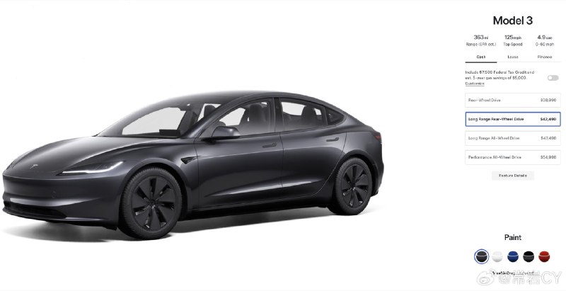 特斯拉在美國推出了Model 3長續航後驅版。配圖