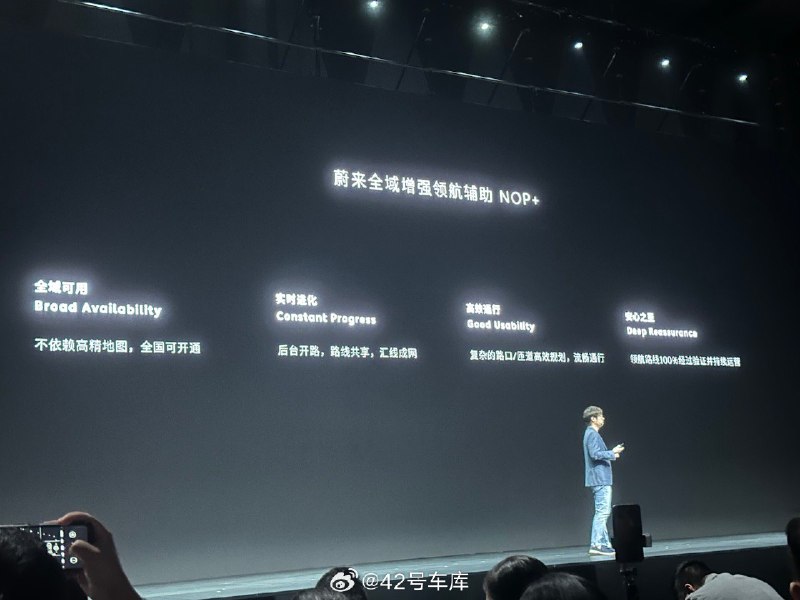 蔚来全域增强领航辅助 NOP+，目标是要实现「不依赖高精地图，全国可开通」。配图