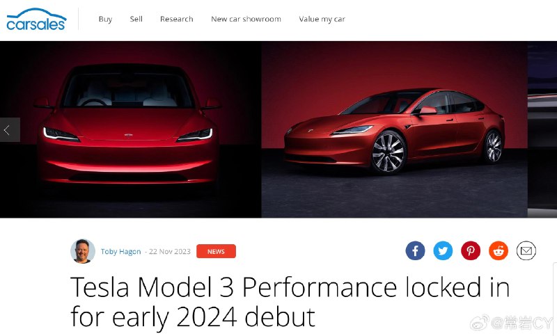 澳大利亚最大的汽车新闻网站Carsales剧透了关于全新Model 3 Performance的消息。配图