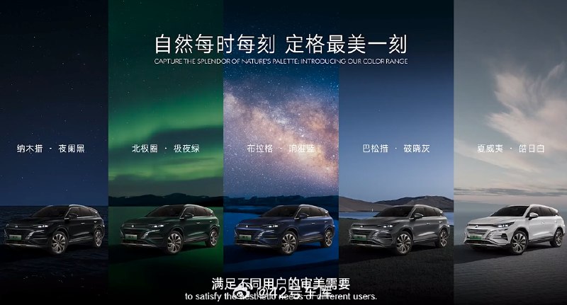 腾势 N8 有 6 种外观颜色，3 种内饰颜色。配图