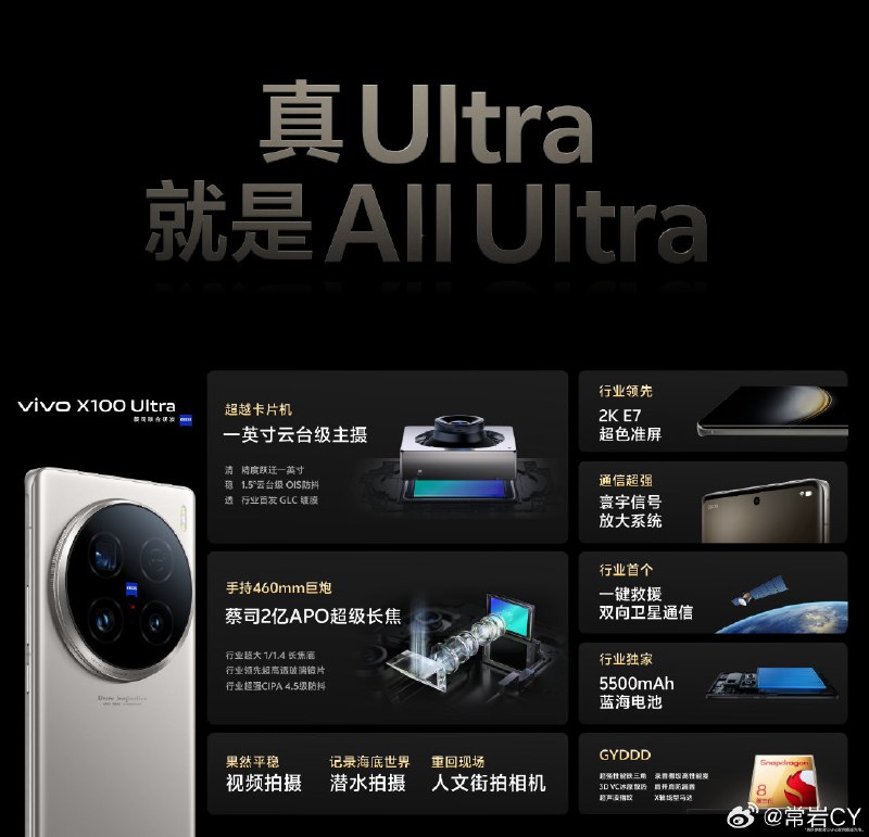 vivo X100 Ultra 产品一图流，我觉得这机器做的最好的就是一开始就定义了灭霸的概念，现在大家不自觉就把它代入至尊地位了[doge]配图