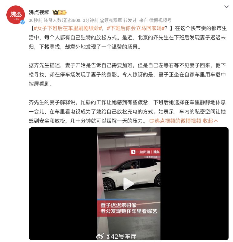 #女子下班后在车里刷剧续命#配图